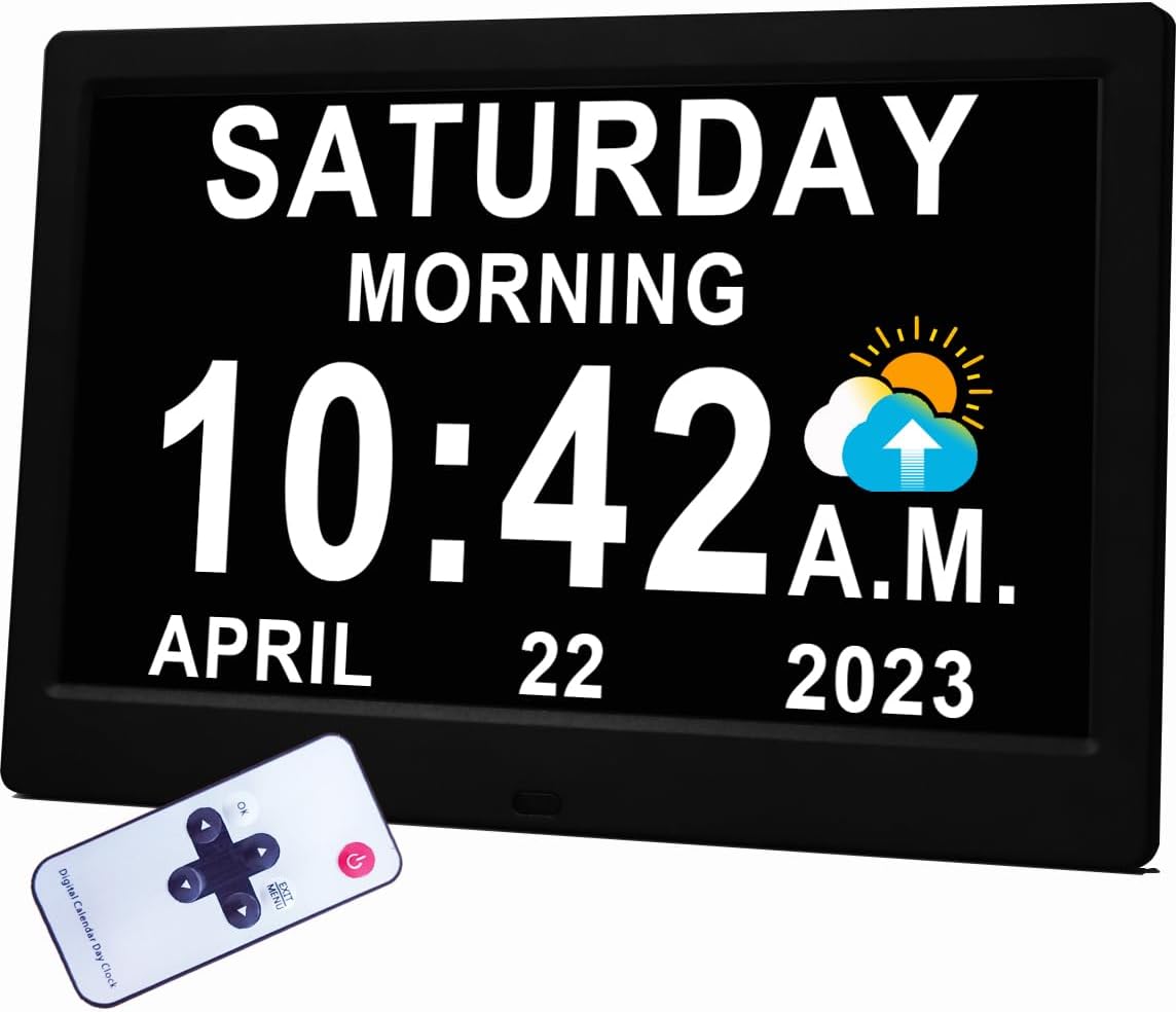 【Upgraded】11.5" Large Digtal Clock with Voice-Talking Day and Date for Seniors, 27 Alarms & Custom Reminders, 10-Level Auto Dimmer, Auto DST, 8 Colors Display Clock for Elderly Dementia Alzheimers