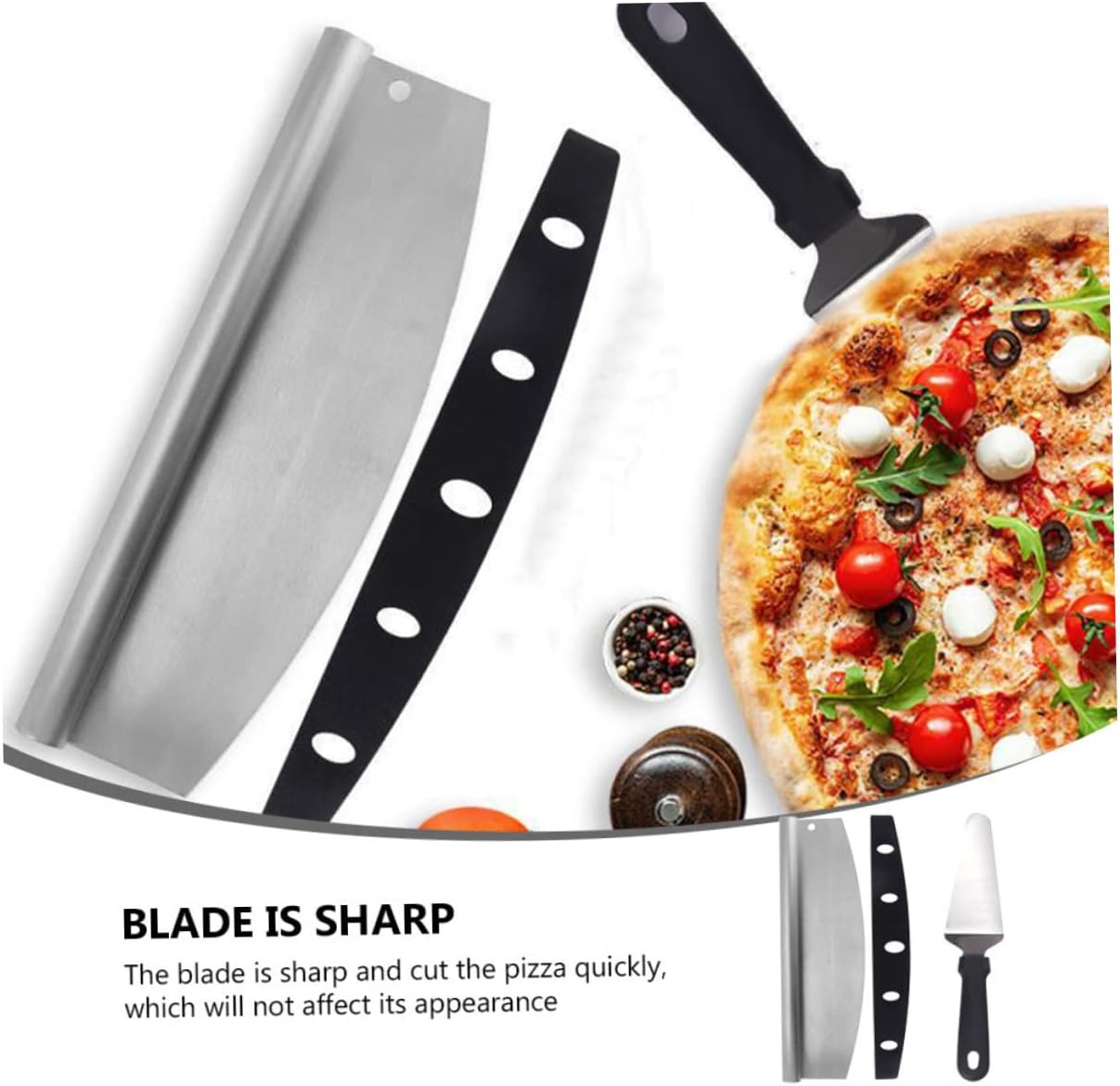 Cabilock 1set Stainless Steel Pizza Cutter and Peel Multi-functional Pizza Cutting Tool Protective Cover for Safe Use for Home and Outdoor