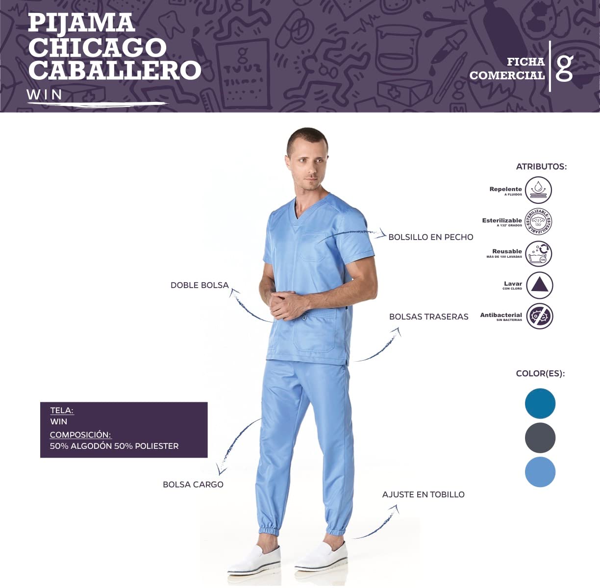 GALLANTDALE Jednolite Sanitarne Piżama Odzież Robocza Chicago Mężczyzna Przeciwbakteryjny Odstraszacz Sterylizacyjny Odporny Mundury Sanitarne Lekarz, Aquamarine, S