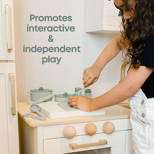 Miniatura 5 de RayPlay Juego de 9 accesorios de cocina de silicona de grado alimenticio para niños, juego de accesorios de cocina de juguete para niños con ollas y