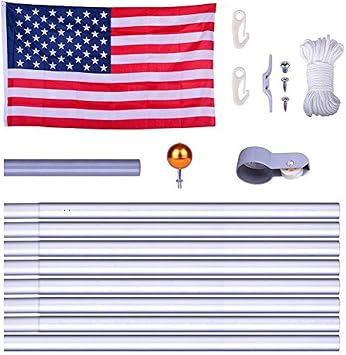 25 FT Heavy Duty Residential Flag Pole Complete Set with Commercial Grade Sewn Stars and Stripes 4x6 FT US American Nylon Flag Made in USA