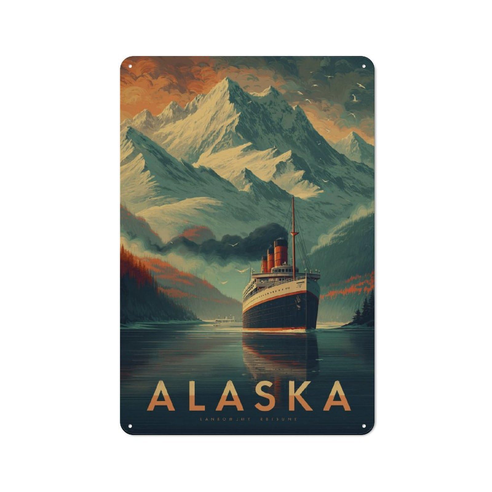 Junmoney Alaska Voyage Vintage Tin Sign 30X20cm, Rustic Bistro Wall Plaque For Kitchen, Cafe, Pantry Or Dining Room