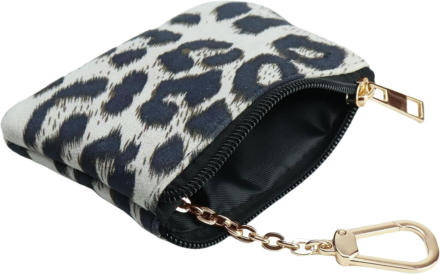 Coin Purse with Key Chain for Women, Leopard Print Change Purse, Card Holder Wallet, Medium Size (White)