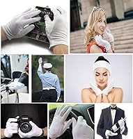 Vista 3 de 24 piezas (12 pares) de guantes de algodón blanco para hidratación de manos secas, cosmética, eczema, spa de manos e inspección de monedas y joyas