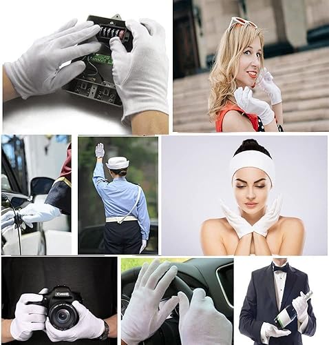 Miniatura 3 de 24 piezas (12 pares) de guantes de algodón blanco para hidratación de manos secas, cosmética, eczema, spa de manos e inspección de monedas y joyas,