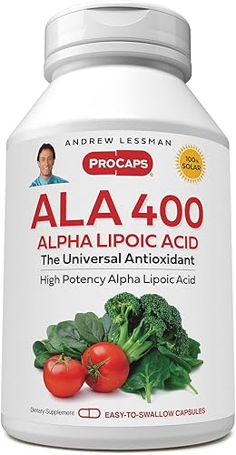 ANDREW LESSMAN Cápsulas de ácido alfa lipoico ALA 400-120 El antioxidante universal, ultra alta potencia, sin aditivos