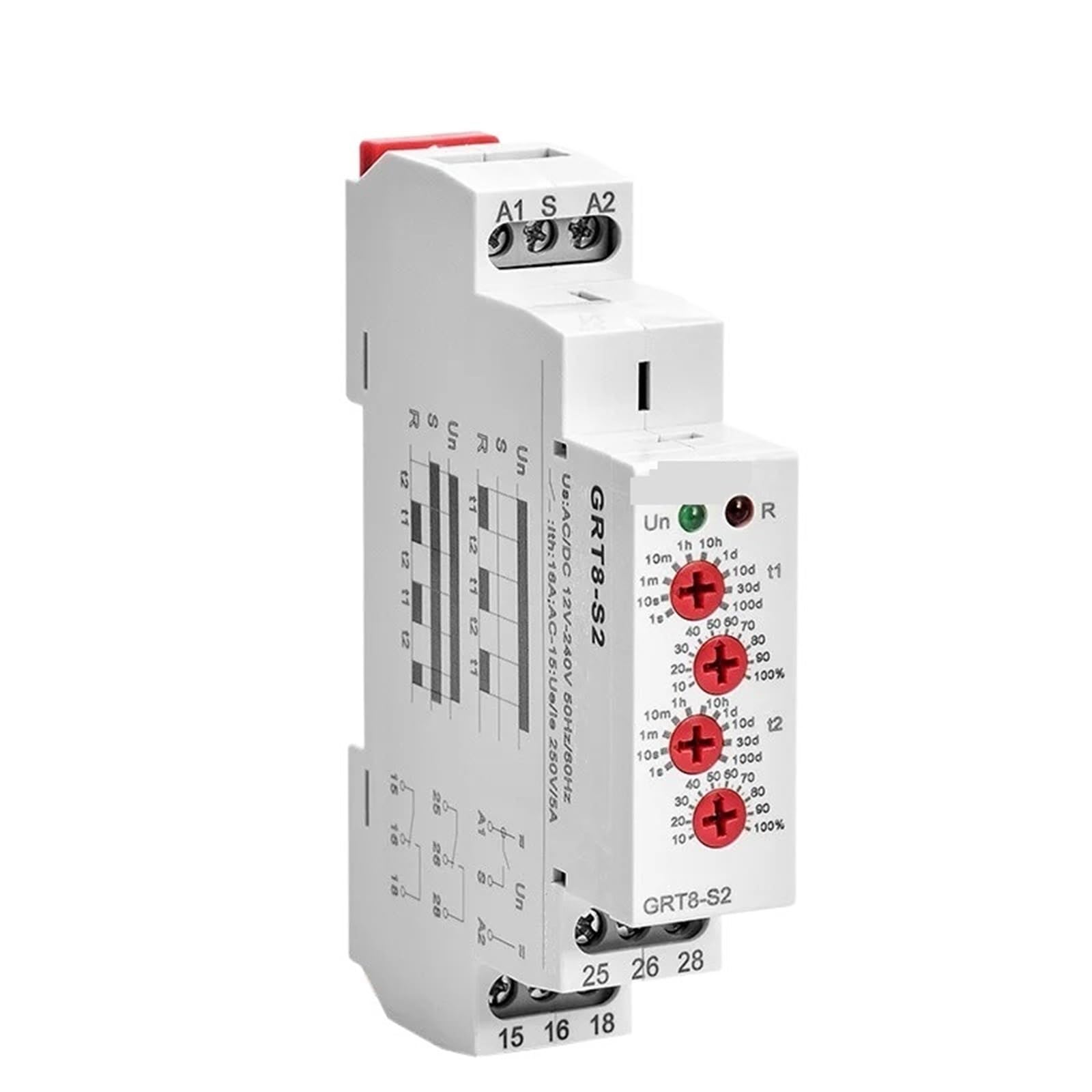 1 Uds. Relé temporizador de ciclo de GRT8-S, temporizador de ciclo de 12V, relé de repetición electrónico de 16A, relé de 24V CA, relés de 220V CA(GRT8-S1 ACDC12V-240V)