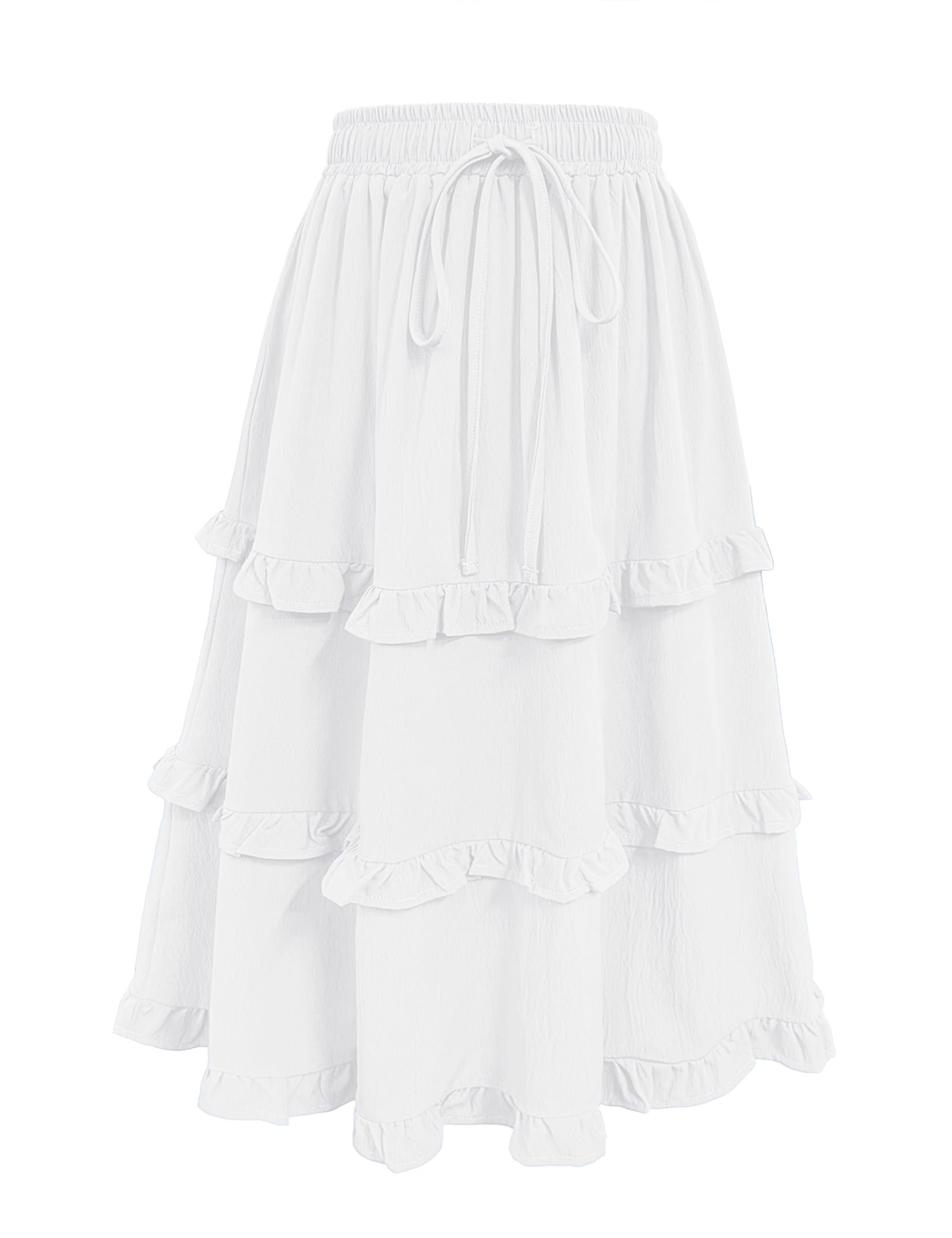 Girls High Waisted Ruffle Maxi Skirt Soft Cotton Long Skirts with Elastic Waistband for Kid Girl 3-12 Years