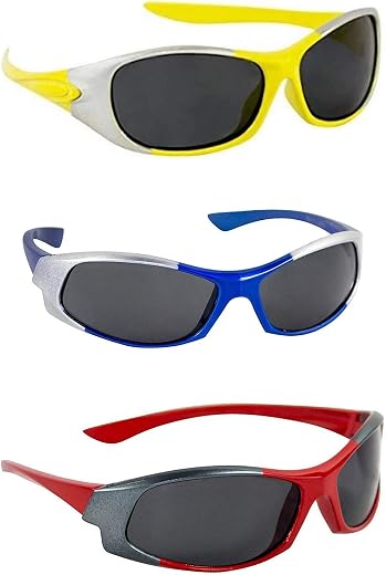 Dervin Boy's And Girl's Wrap Around Sunglasses Black Frame, Black Lens (3-6 Years) - Pack Of 3