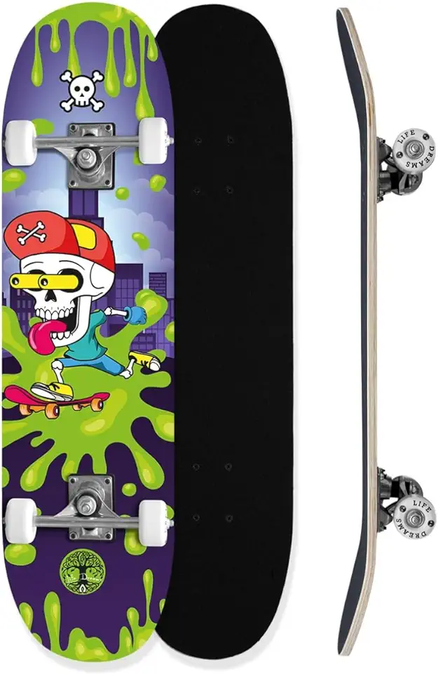 Skate Infantil Iniciante Montado Completo Iniciante 70KG Colorido Skull Life Dreams