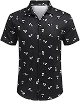 Vista 72 de COOFANDY Camisa casual con botones para hombre, manga corta, sin arrugas, camisa de verano