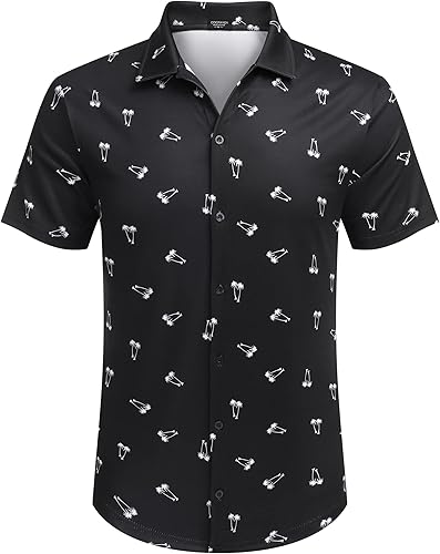 Miniatura 72 de COOFANDY Camisa casual con botones para hombre, manga corta, sin arrugas, camisa de verano