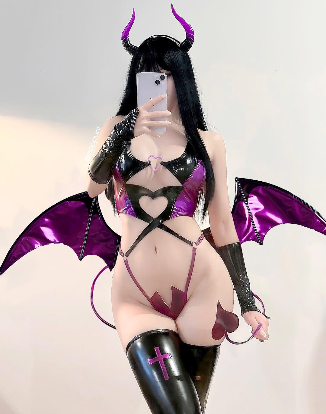 KORURACLUB Succubus costume premium pu cosplay lingerie for women wing devil lingerie: Purple X-Large