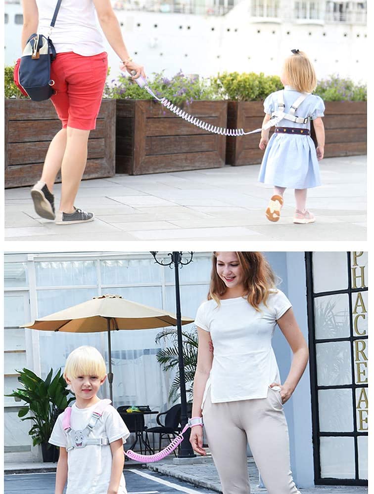 HEIHEI Laisse de sécurité pour enfants, ceinture de course pour tout-petits, harnais de course 3 en 1, ceinture anti-perte, poignet gauche + sac à dos + sangle élastique de 1,5 m rose