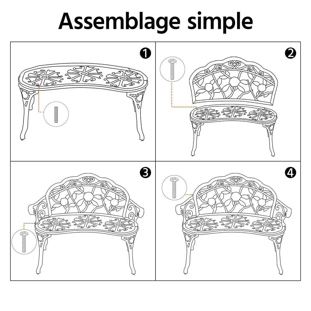 Yaheetech Banc de Jardin Extérieur Mobilier de Jardin en Aluminium Siège de Parc Bronze Vintage avec Dossier 99,5 x 57 x 78,5cm