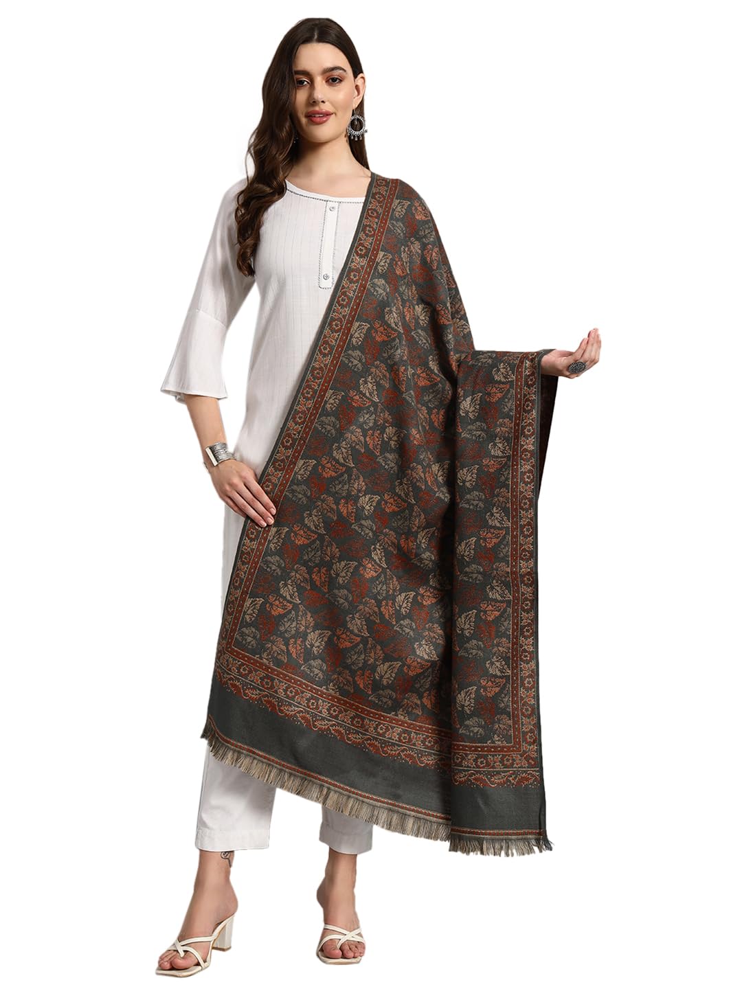 ravaiyaa - attitude is everything Women's Jamawar Design Stylish Shawl, Warm and Soft Winter Shawl, Kashmiri Wool Shawl Wraps, Faux Pashmina-picture-55