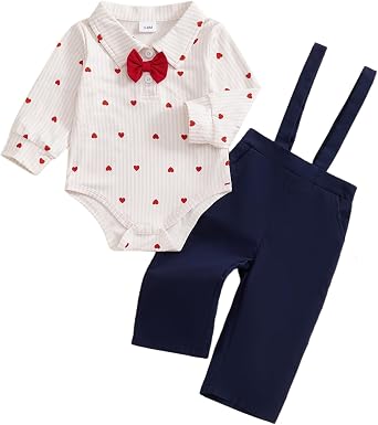 Baby Boy Christmas Outfit Toddler Gentleman Romper Pants Set | Festive candy cane holiday print, Long sleeve shirt with bow tie and suspenders, Xmas gift, Infant photo props