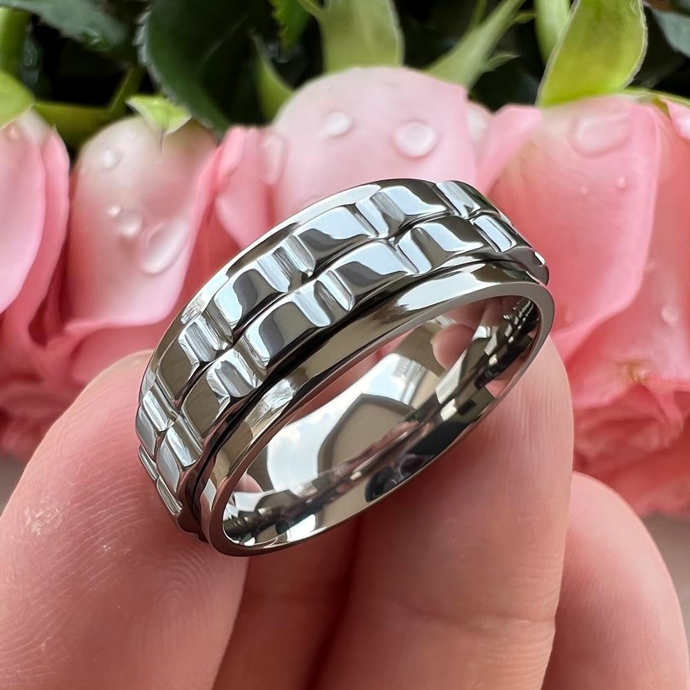 8mm Silver/Black/Gold Tungsten Titanium Spinner Rings for Men Women Anxiety Released Promise Engagement Wedding Bands Stepped Polished Shiny Comfort Fit - Image 4