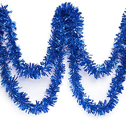 Anderson's Guirnalda iridiscente con brillantina, azul, 4 pulgadas de ancho x 25 pies de largo