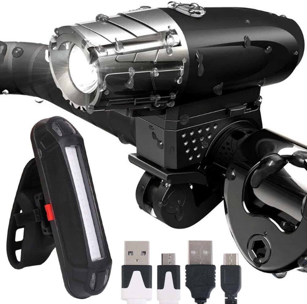 AOYU Bicycle Headlight- USB Rechargeable Bike Light Set- Flashlight LED , LED High Brightness Bike TAIL LIGHT. Easy Installation & WATER-RESISTANT LED Bike Lights For Safe Cycling At Night