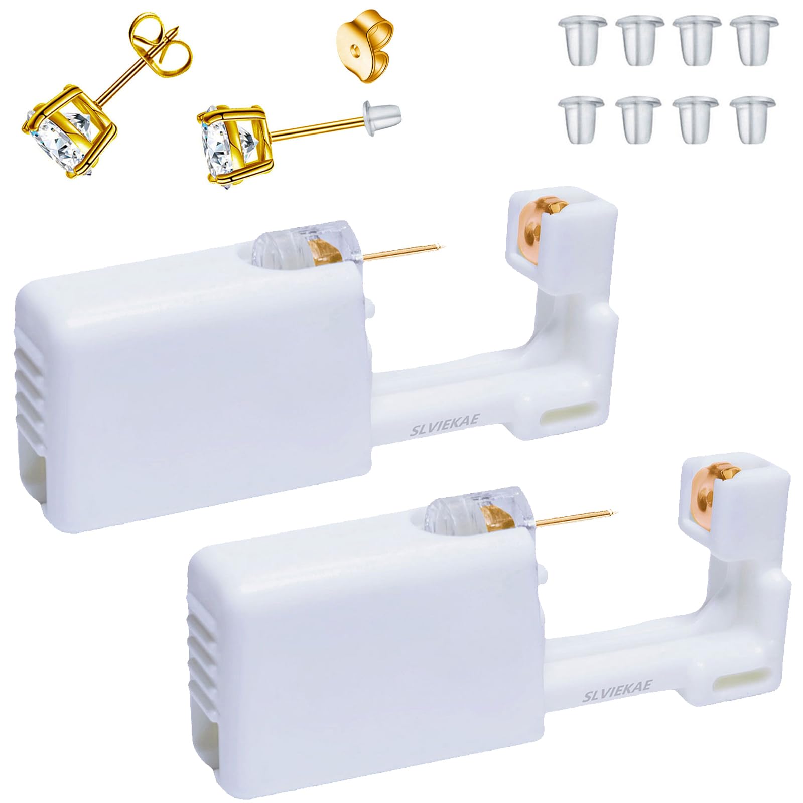 Ear Piercing Kits Disposable Ear Piercing Gun Kits No Pain Easy Use Ear Piercing Gun Kit Tool with Multi-Sized Gold Silver CZ Earring Studs