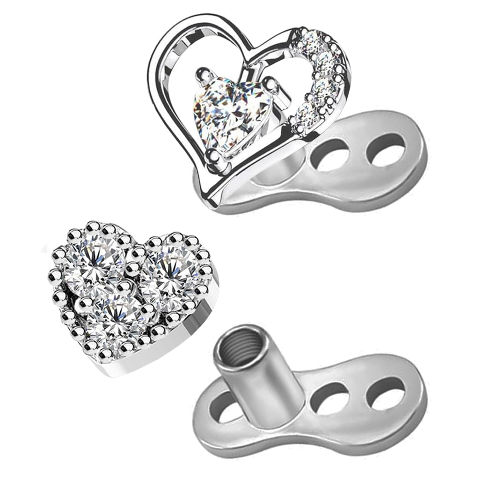 14G Heart Leaf Butterfly Flower Dermal Anchor Tops 316L Surgical Steel Dainty Crystal Microdermals Body Piercings Studs Punk Personalized Jewelry for Women