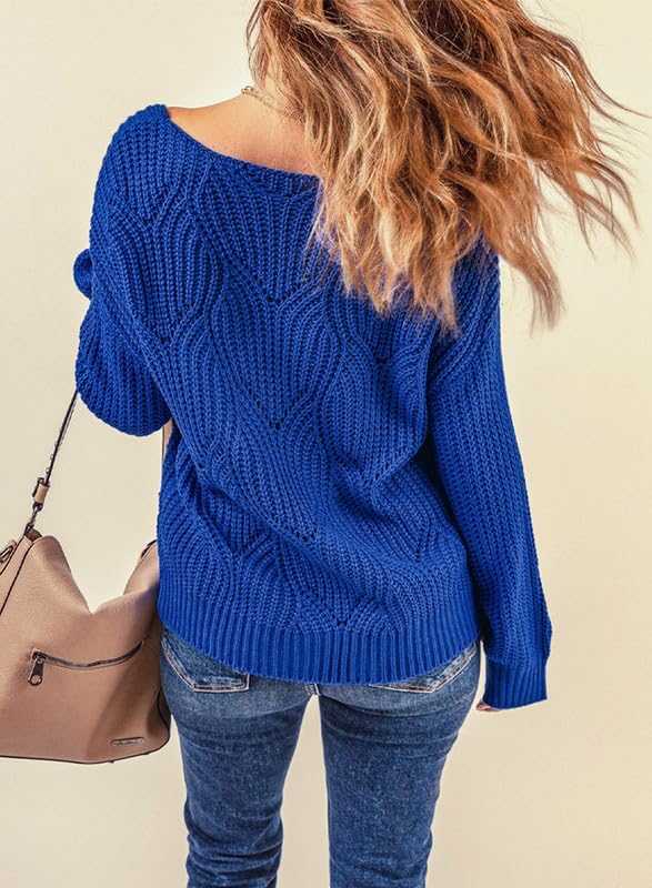 Image of Dokotoo Womens Sweaters 2026 Cute Elegant Hollow Cable Knit Tops | Drop One Shoulder,Soft,Crochet,Chunky,Autumn Winter Fall,Cozy,Long Sleeve,Trendy Clothes,Outerwear