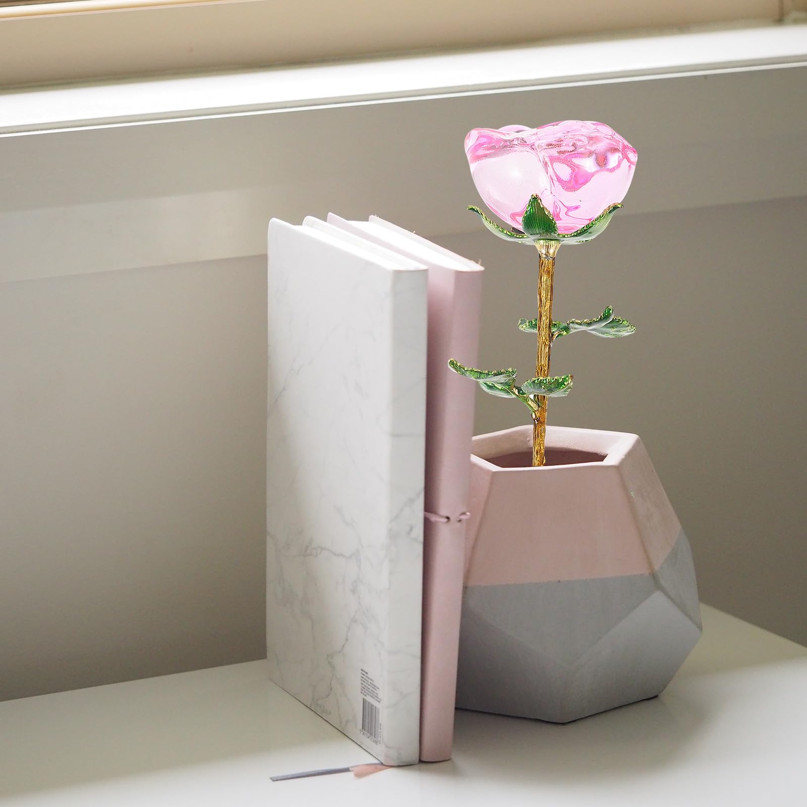 Künstlicher Rosenstrauß aus Glas mit Feiner Verarbeitung und Mehrschichtiger Optik Dekorative Künstliche Blume für Haus und Blumenarrangements