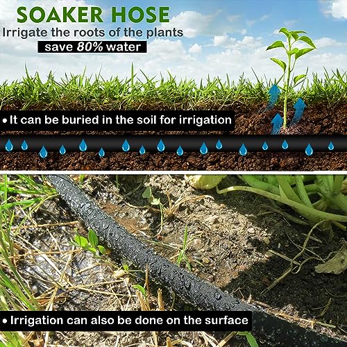 HOOPLE-50FT-Heavy-Duty-Rubber-Soaker-Hose-12-with-Drip-Irrigation-Fittings-Kit-80-Water-Saving-Garden-Drip-Hose-with-Brass-Fitting-Consistent-Drip-Throughout-Hose-50FT