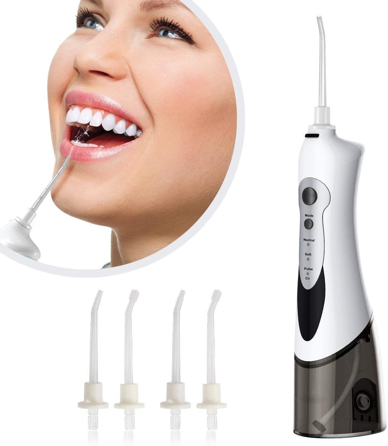 Irrigator orale dentali del flosser ml del flosser ML, 3 modalità e 4 punte del jet, IPX7 impermeabile con borsa da viaggio, detergente per i denti impermeabili ricaricabili per la casa e il via