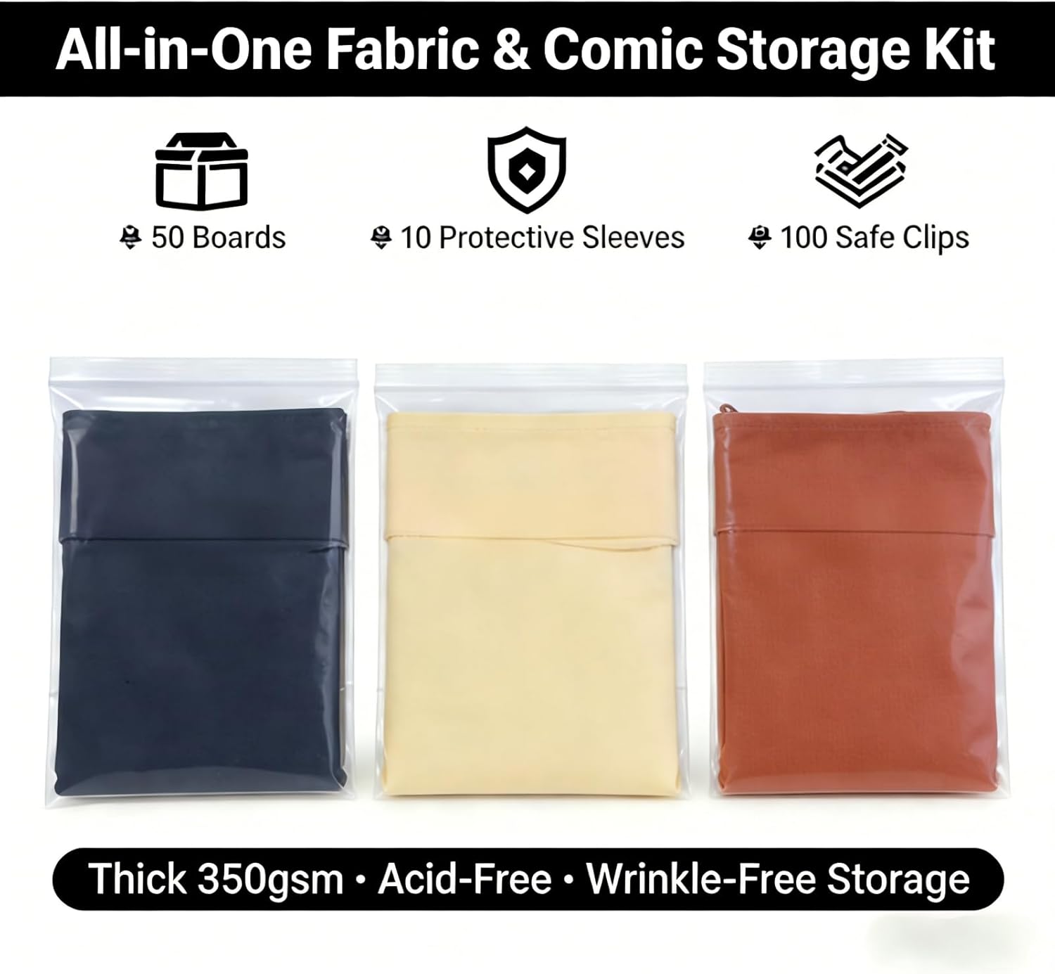 Fabric Organizer Boards with Plastic Sealed dust Bag，100 Packs of 8.5 x 11 Inch Thickened Cardboard, for Fabric Storage | Visible & Wrinkle-Free Cloth Organizing Crafters(100)