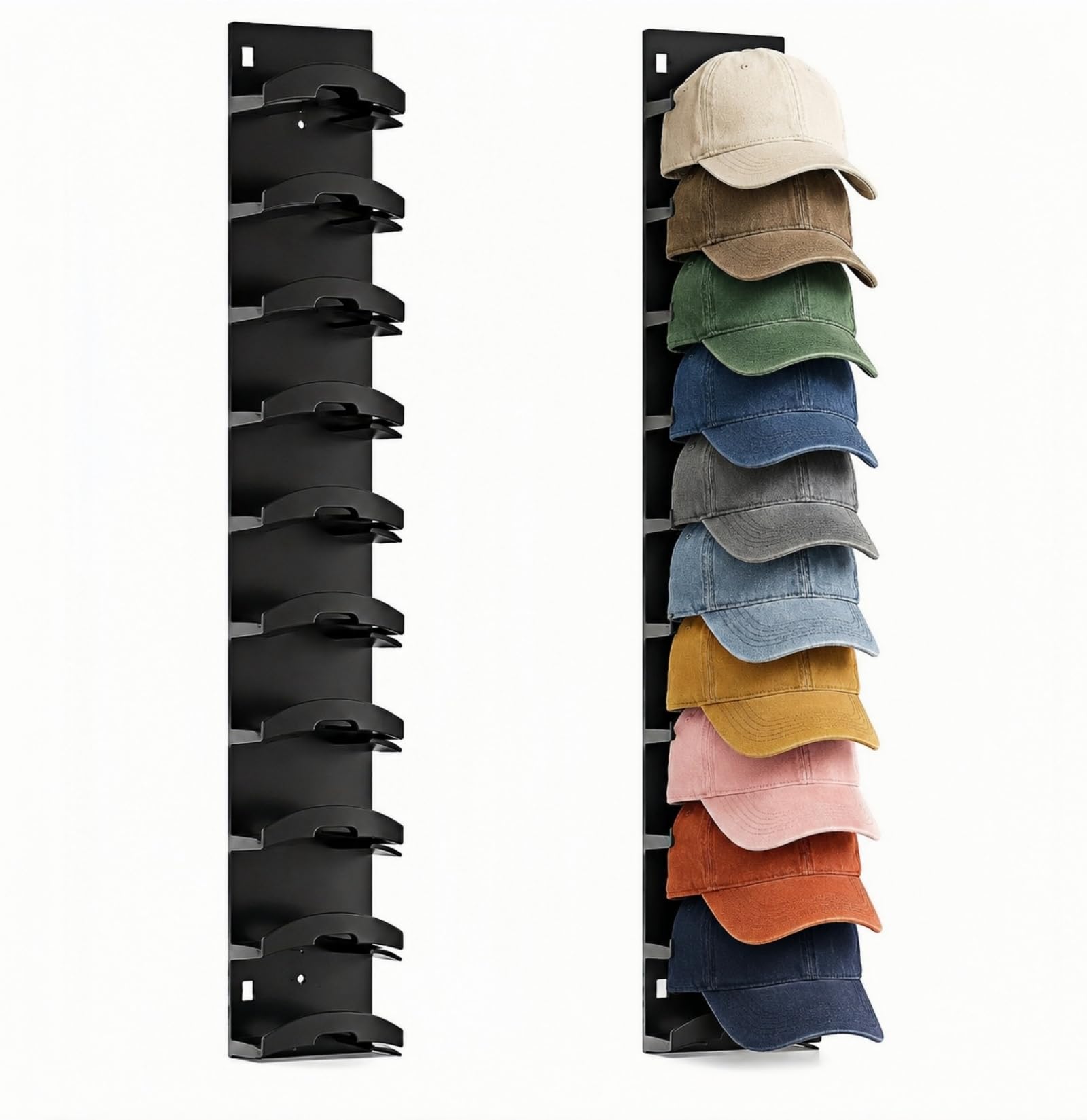 2 Pack Adhesive Wall Hat Organizer Multi-Layer Baseball Cap Storage Rack