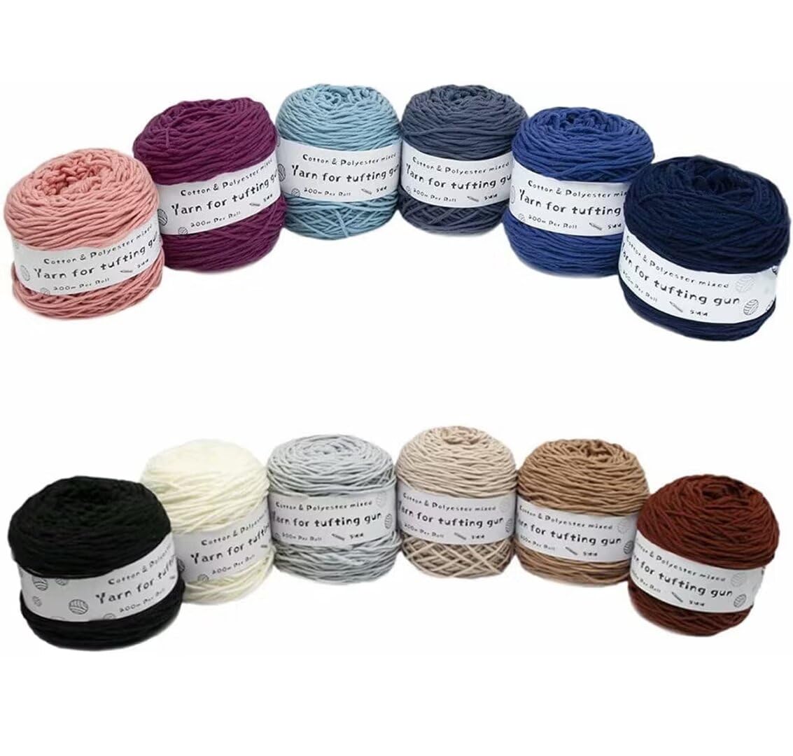Hilo de crochet suave, hilo con mechones, hilo profesional para pistola de mechones, hilo de algodón y poliéster para hacer alfombras, hilo para tejer con pistola de mechones, multicolor opcional, 12