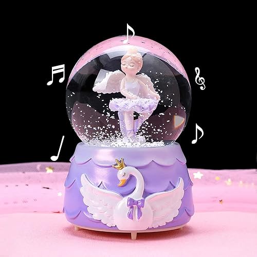 Miniatura 6 de Ballerina Girl Swan Lake Globo de nieve musical, globo de nieve de cristal de 3.150 in, caja de música de ballet con luces coloridas para niñas,