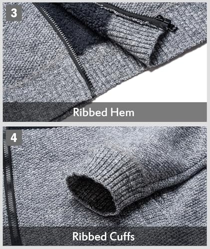 Image of LLdress Mens Knit Cardigan Sweaters Sherpa Lined Full Zip Hoodie With Pockets