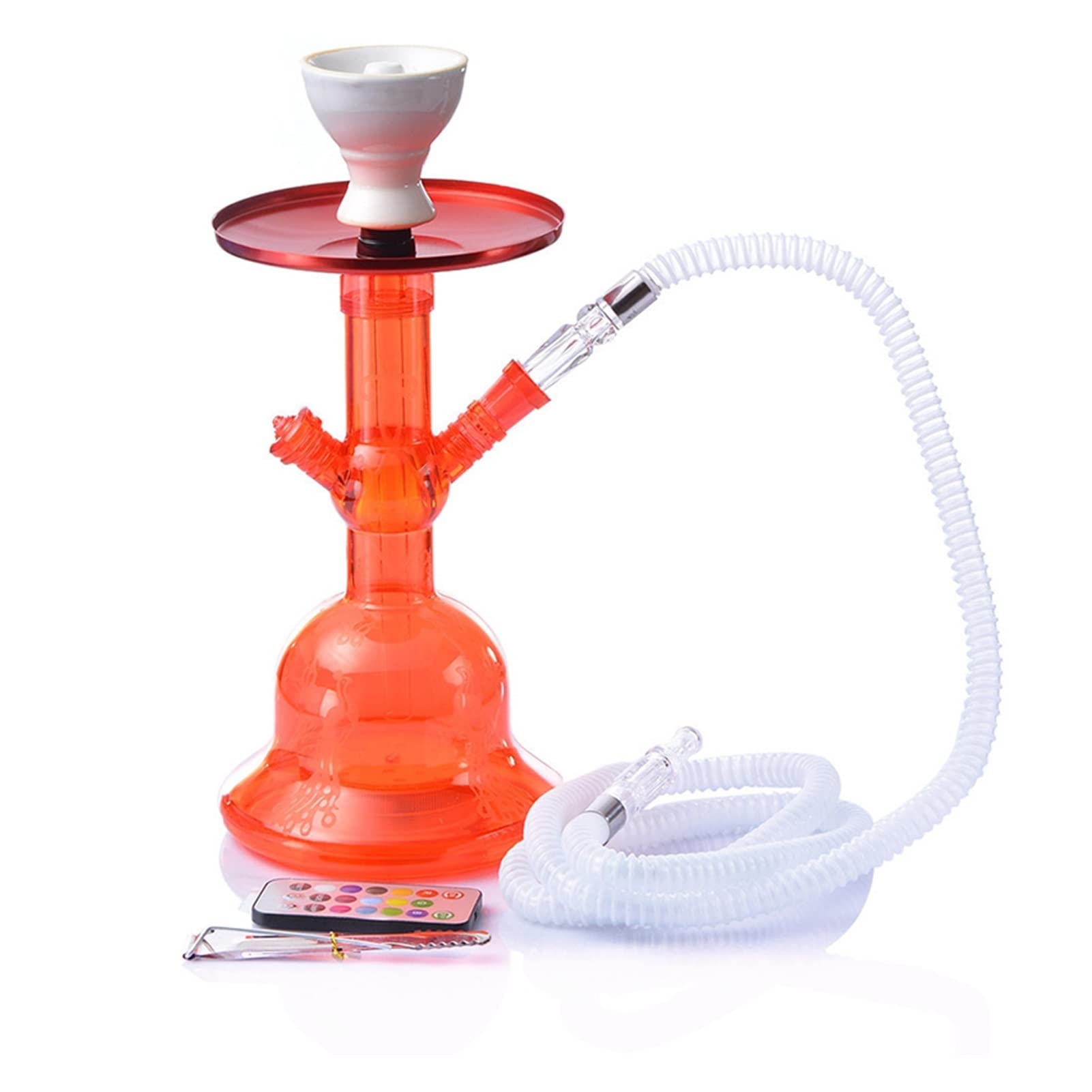 smoking accessories متعدد الألوان الاكريليك شيشة مع قاد خفيفة معدنية تونغ السيراميك الشيشة التبغ السلطانية النرجيلة مجموعة الشيشة الشفافة hookah set (Color : Red)