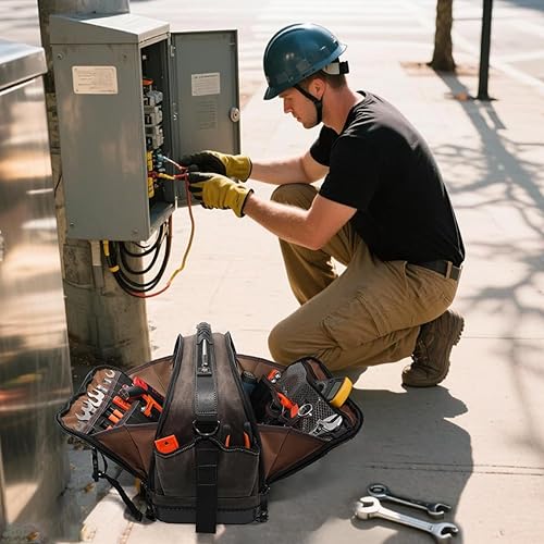 Miniatura 2 de WELKINLAND Bolsa de 53 bolsillos con fondo rígido para HVAC, bolsa de herramientas de electricista resistente, bolsas de herramientas de lona