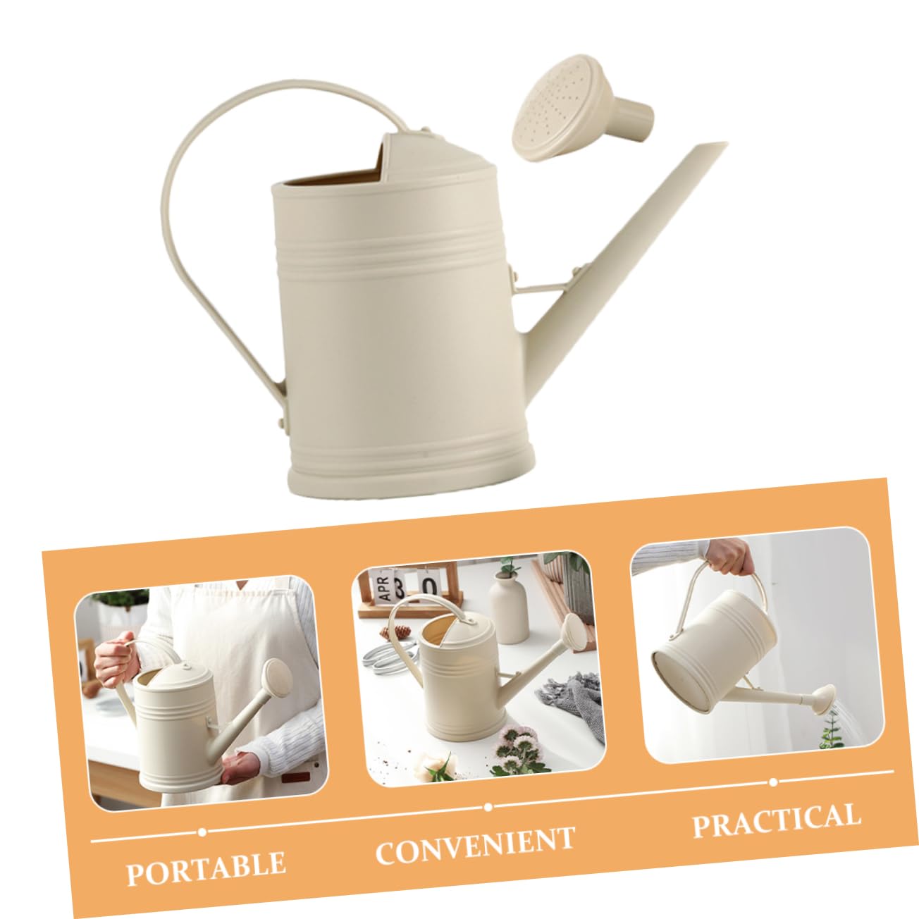 Annaffiatoio da Giardino 2000ml in Pp Beige, lungo Beccuccio