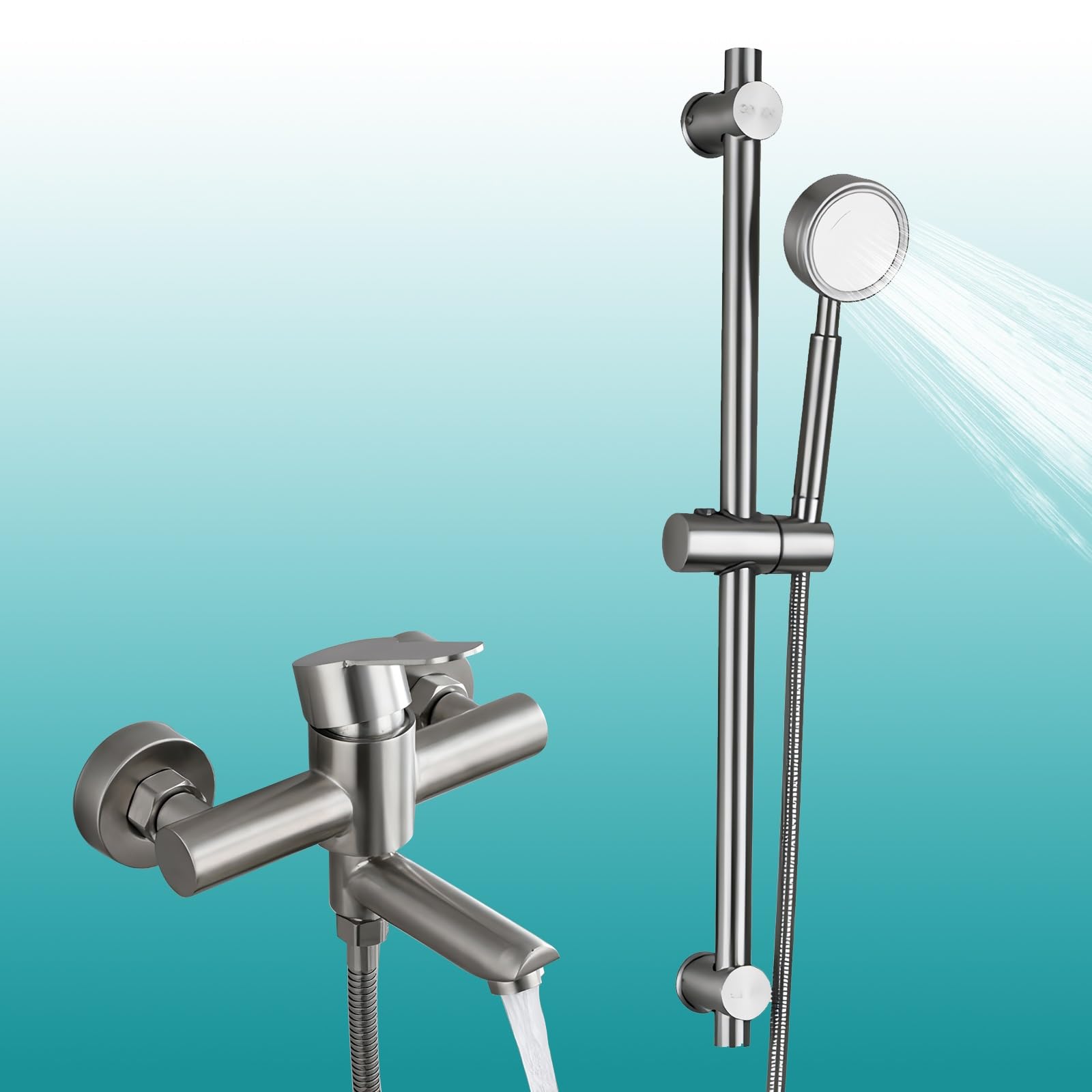 Columna de Ducha con Grifo Ducha para Baños Set de Ducha Completo sin Thermostato Monomando Conjunto Ducha Barra Altura Ajustable y Alcachofa Ducha Mano Cabezal