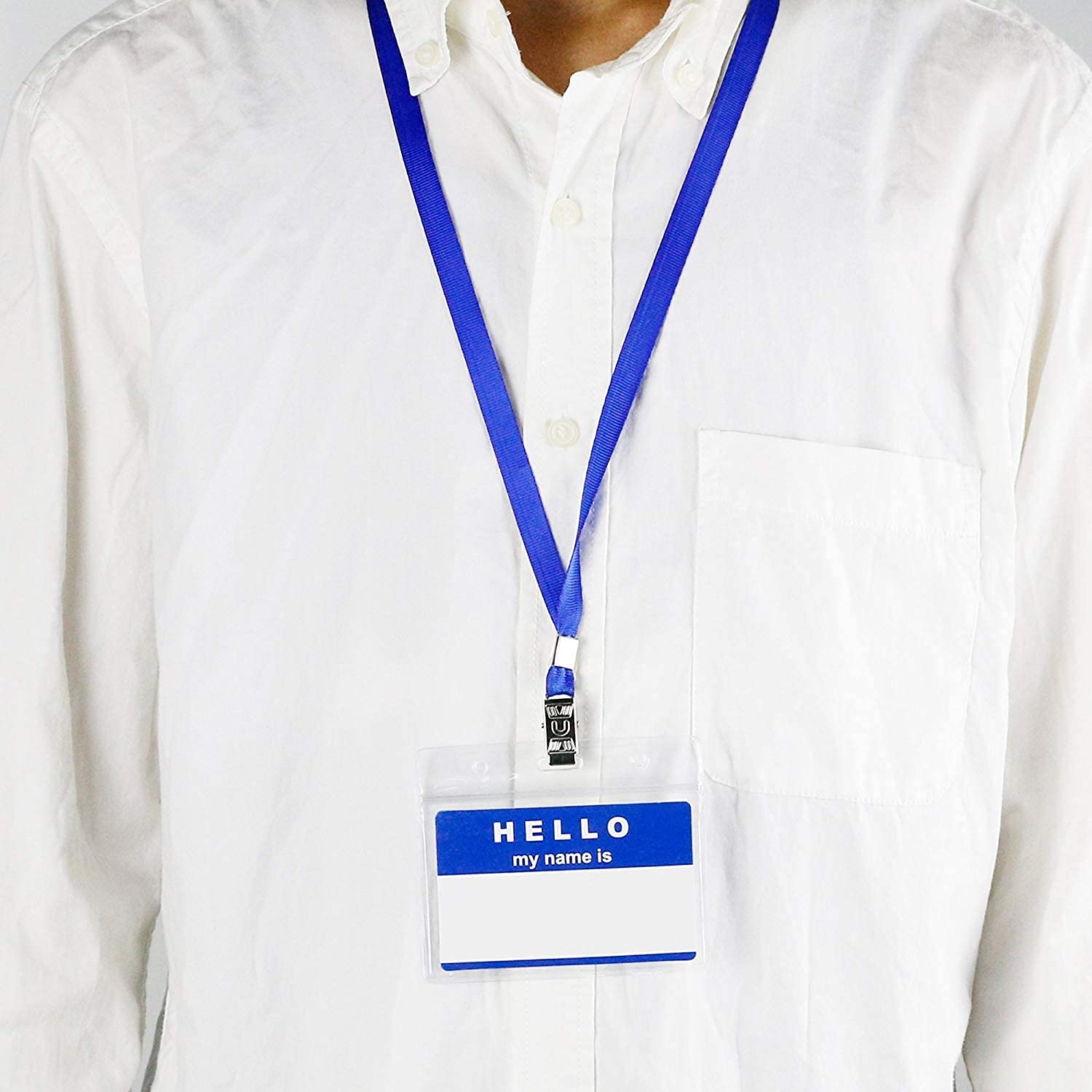Gimars 50 Fundas de Tarjeta de Identificación PVC Transparente 10x8cm con Clip Metálico y Cordones de Cuello de 45cm, Portatarjetas Horizontal Impermeable, Ideal para Eventos, Empresas y Acceso-Azul