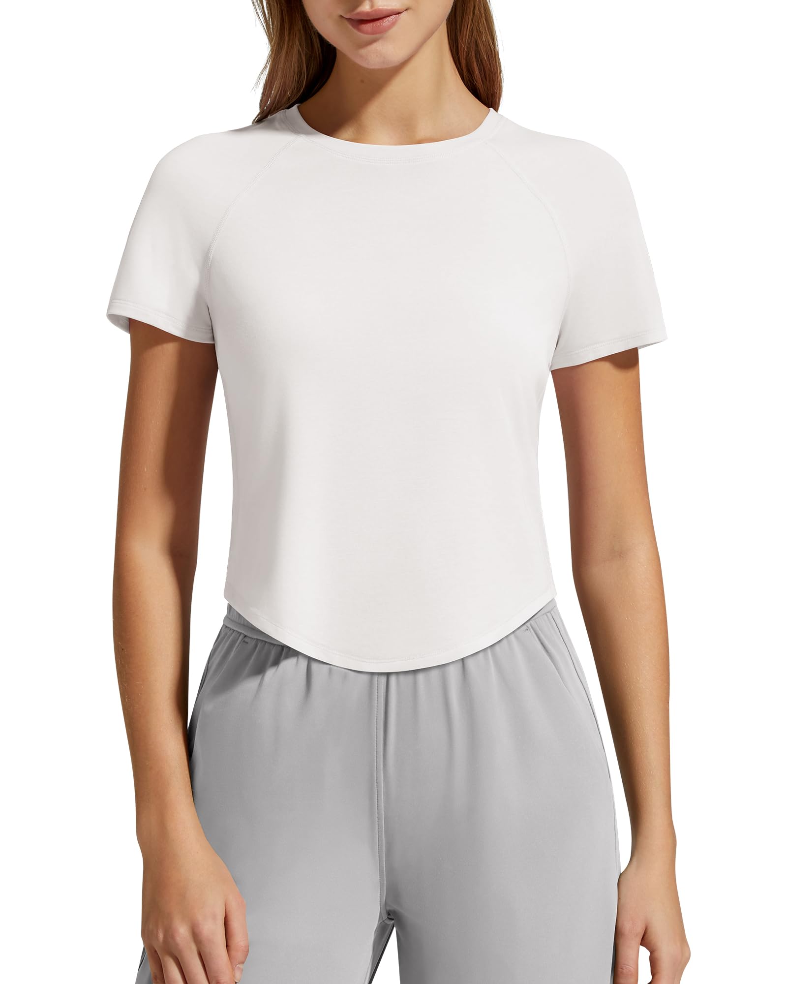 G4Free Soft Lyocell Workout Tops Women's Short Sleeve Cropped T-Shirt Relaxed Fit Crewneck Casual Tees Athletic Running - 1