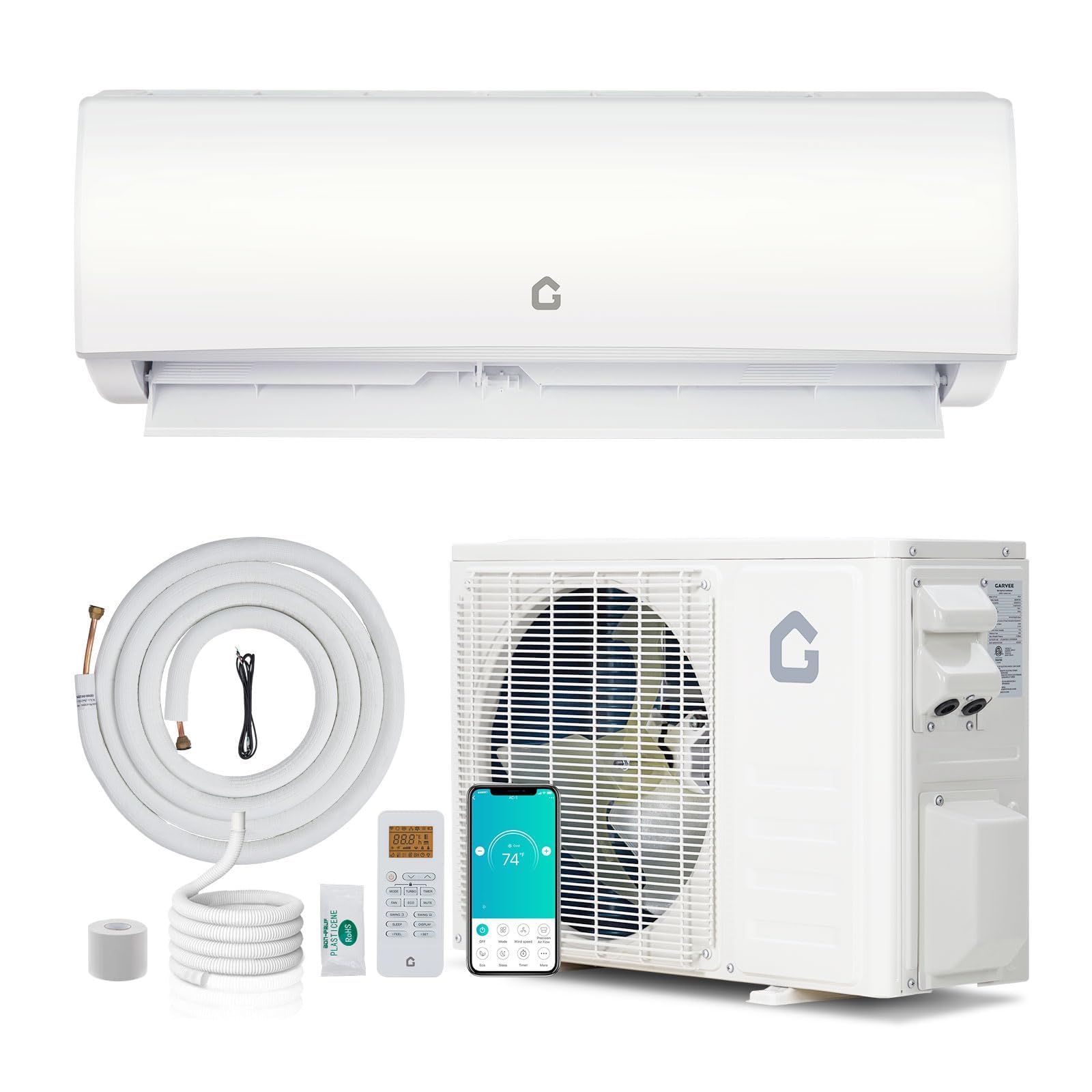 Photo 1 of Garvee 18000 BTU Mini Split AC/Heating System, 21 SEER2 208/230V WIFI Enabled Energy Efficient Mini Split Air Conditioner,Wall-Mounted Split AC Unit,Cools Up to 1250 Sq.Ft,Heat Pump & Installation Kit----MISSING THE FAN 