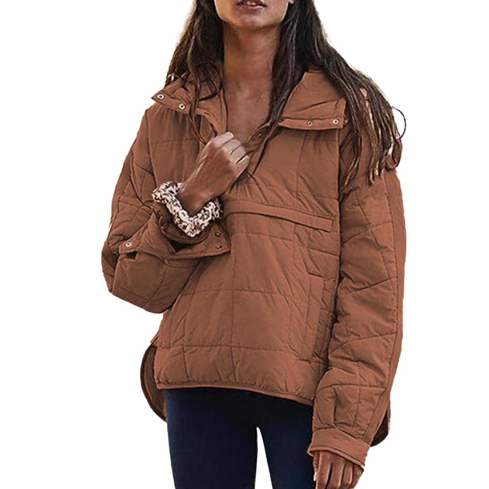 uSecee Women's Thickened Down Jacket Parka Hooded Long Puffer Coat for Winter Brown