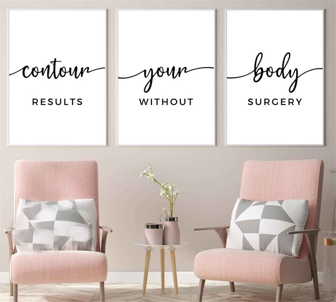 Body Positivity 3 Pieces Body Contouring Line Posters Prints Curvy Women Wall Art Medical Spa Canvas Painting for Spa Salon Massage Beauty Salon Decor with Inner Frame