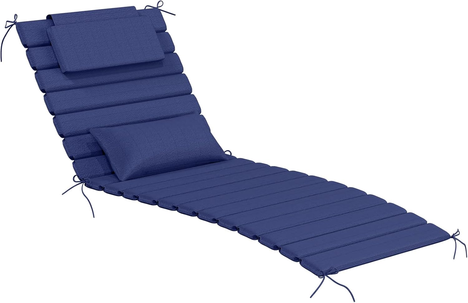 1 PCS of Outdoor Water-Resistant Olefin Chaise Lounge Cushions with Headrest and Pillow, Weather and Fade Resistant Foldable Quilted Lounge Chair Pads with Straps, Dark Blue, 73" L x 22" W