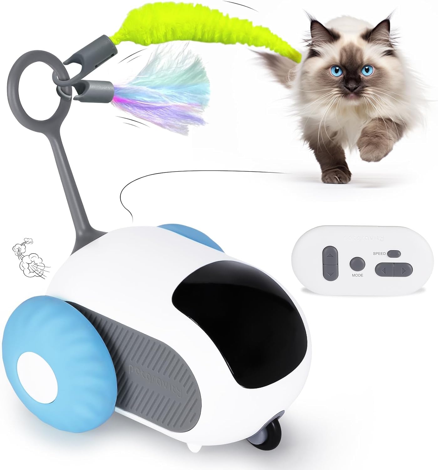 INFINIBYTE Cat Interactive Toy for Indoor Cats - Remote Control Cat Automatic Moving Toy with 2-Speed Adjustment, Smart Cat Car Toy,Boredom Busters for Cats Fun 2.0 Toy(Orange) (Blue) (B0D9D8LMGZ) Amazon Price History, Amazon Price Tracker