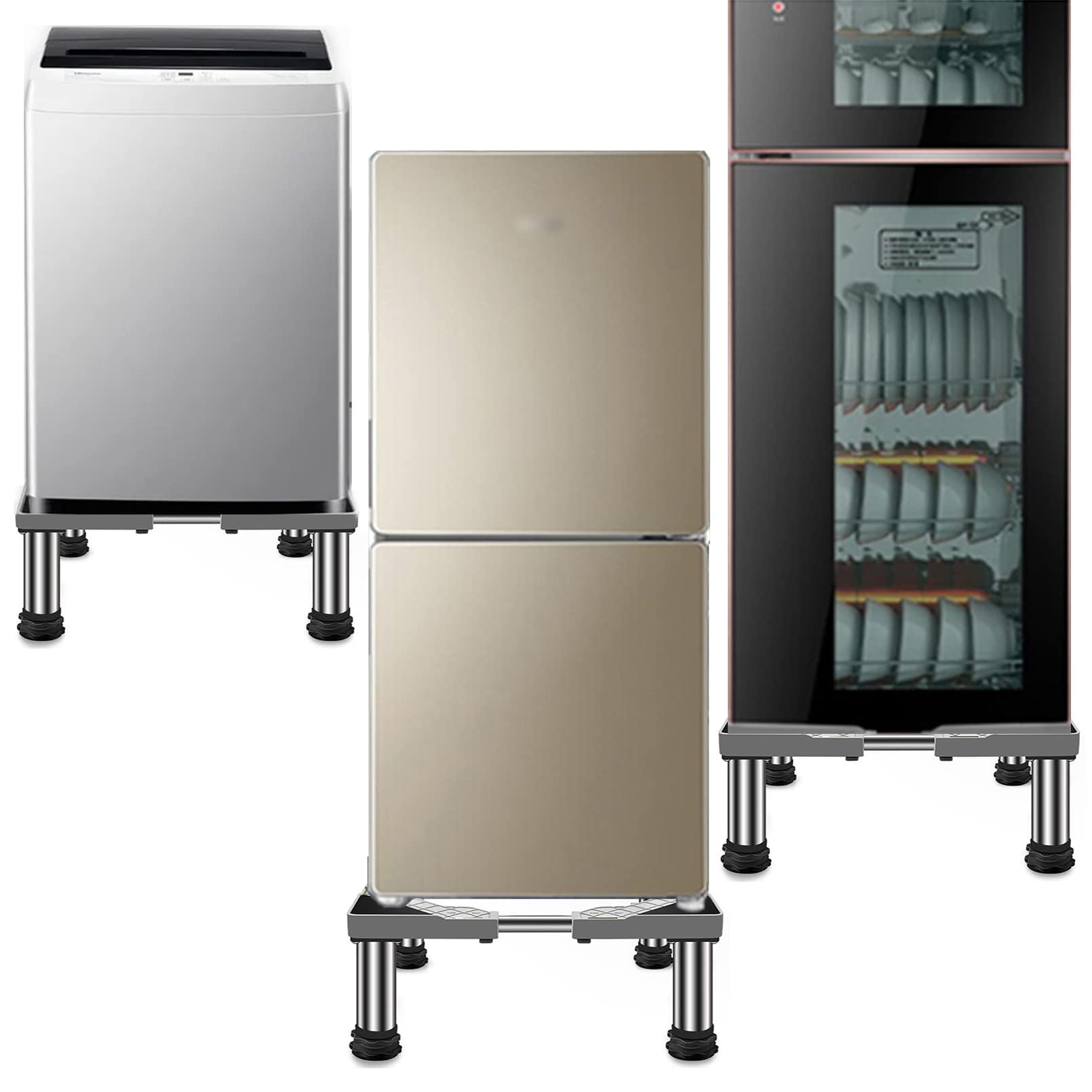 Kühlschrank Untergestell Verstellbare Sockel 10/15/20/25cm Höhenverstellbare Edelstahl Füße Waschmaschinen-Sockel Länge/Breite 45-65cm Stand für Trockner Gefrierschrank,Weiß