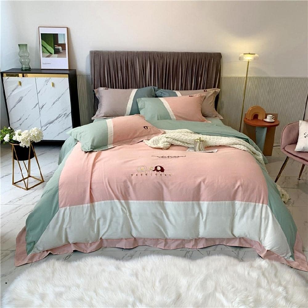 Duvet King Size Light Luxury 60 Brushed Long-Staple Cotton Color Matching Four-Piece Set Autumn and Winter Cotton Pure Cotton Duvet Embroidery 1.8m-Color 7_2.0m (6.6 feet) Bed (Color 13 1.8m (6 feet)