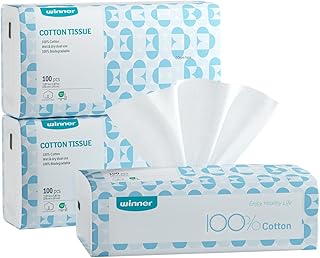 Winner Softer Face Towels - 100% USA Cotton Dry Wipes, 300 Count Unscented Cotton Tissues for Sensitive Skin, OEKO-TEX Certified Face Towelettes Disposable, Makeup Remover Facial Towels, 3 Pack