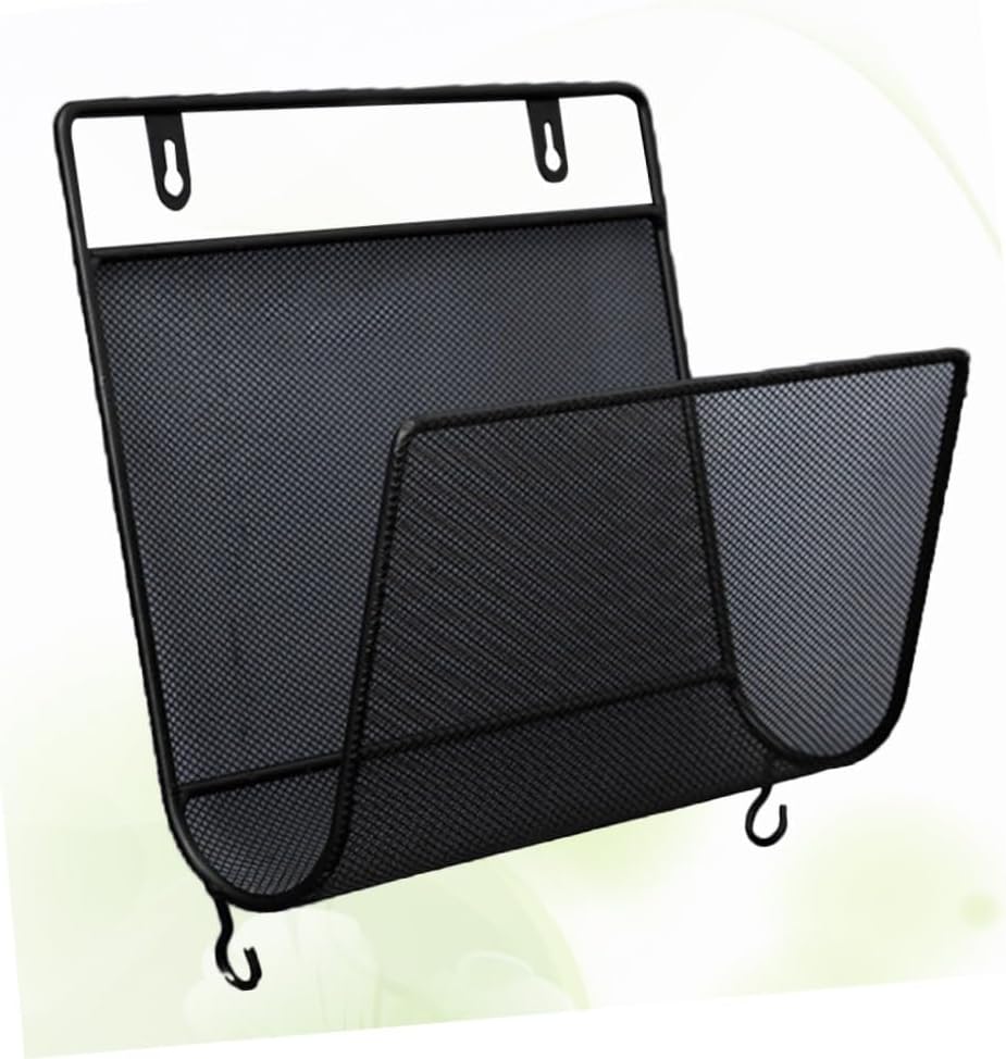 2pcs Nordic Style Wall Mounted Magazine Carrier Saving Iron Mesh Book Holder with Small Hooks for Home Office and Living Room Black